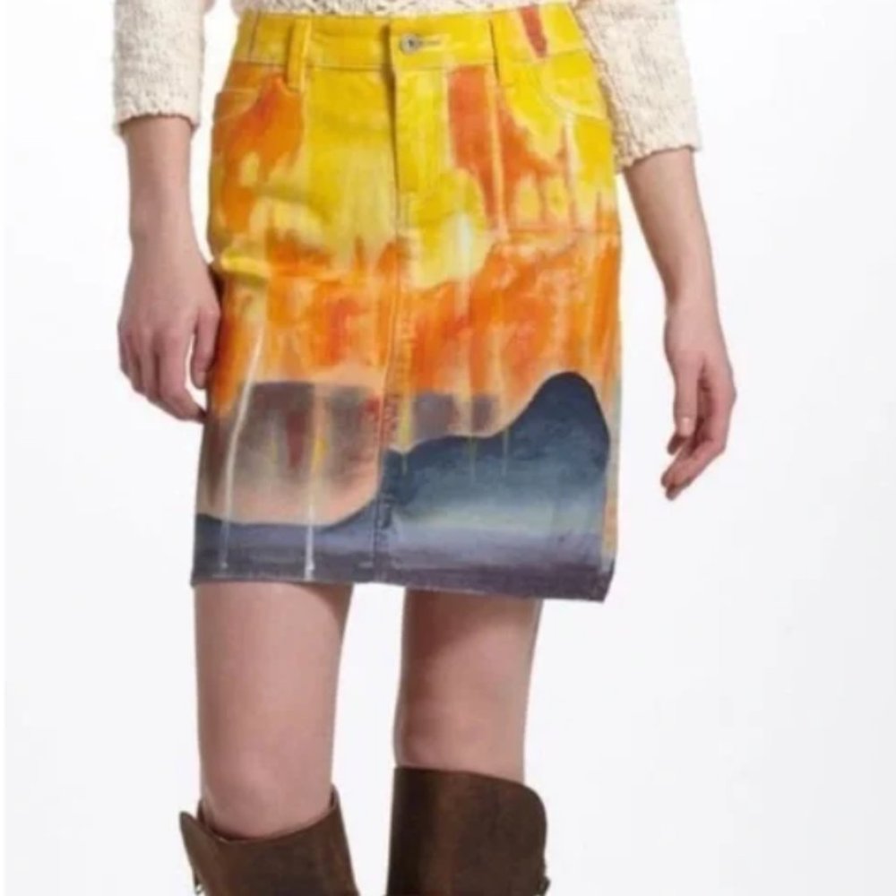 Anthropologie Hand-painted Denim Pencil Skirt